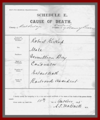 Death Certificate for Robert Kirkup
