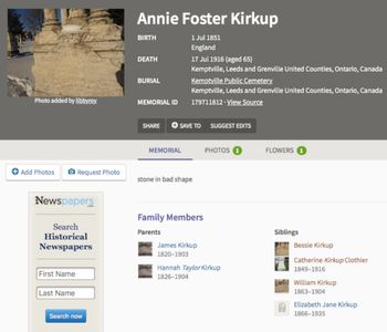 Annie Foster Kirkup Grave
