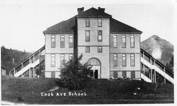 Cook Ave School (Edward Davies Collection) - note the peaked roof and the external fire exit stairs
