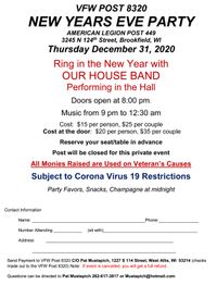 Party with Our House on NYE (fund raiser for VFW Post 8320) - NEW SHOW