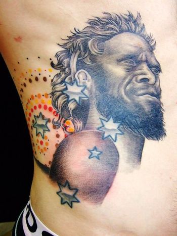 Aboriginal portrait and dotwork tattoo
