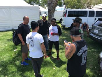 Starting from the gentleman in the white shirt & going in circle; Ben Weinman (Suicidal Tendencies, Dillenger Escape Plan), Dean Pleasants (ST), Elliott Lawrence (bassist, Hope Fiend), Spacey T (guitarist for the day for Hope Fiend), Brian Collier (temp HF drummer) and Ra Diaz (bassist, ST)
