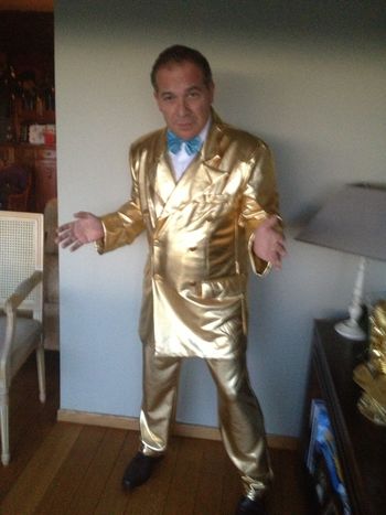 In my golden Elvis suit.
