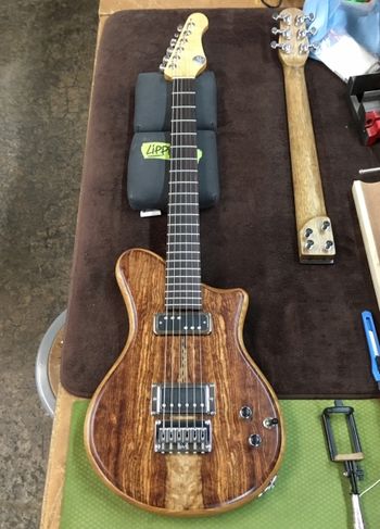 Lippi Box Guitars - Offset Classic Front Lollar “Imperial“ hum-bucker  - McNelly “Stagger Swagger” P90-version - 25” scale quarter-sawn maple neck - 10” Radius Rosewood Fretboard with 1 11/16th” nut - Swamp Ash Body with a Chechum Top
