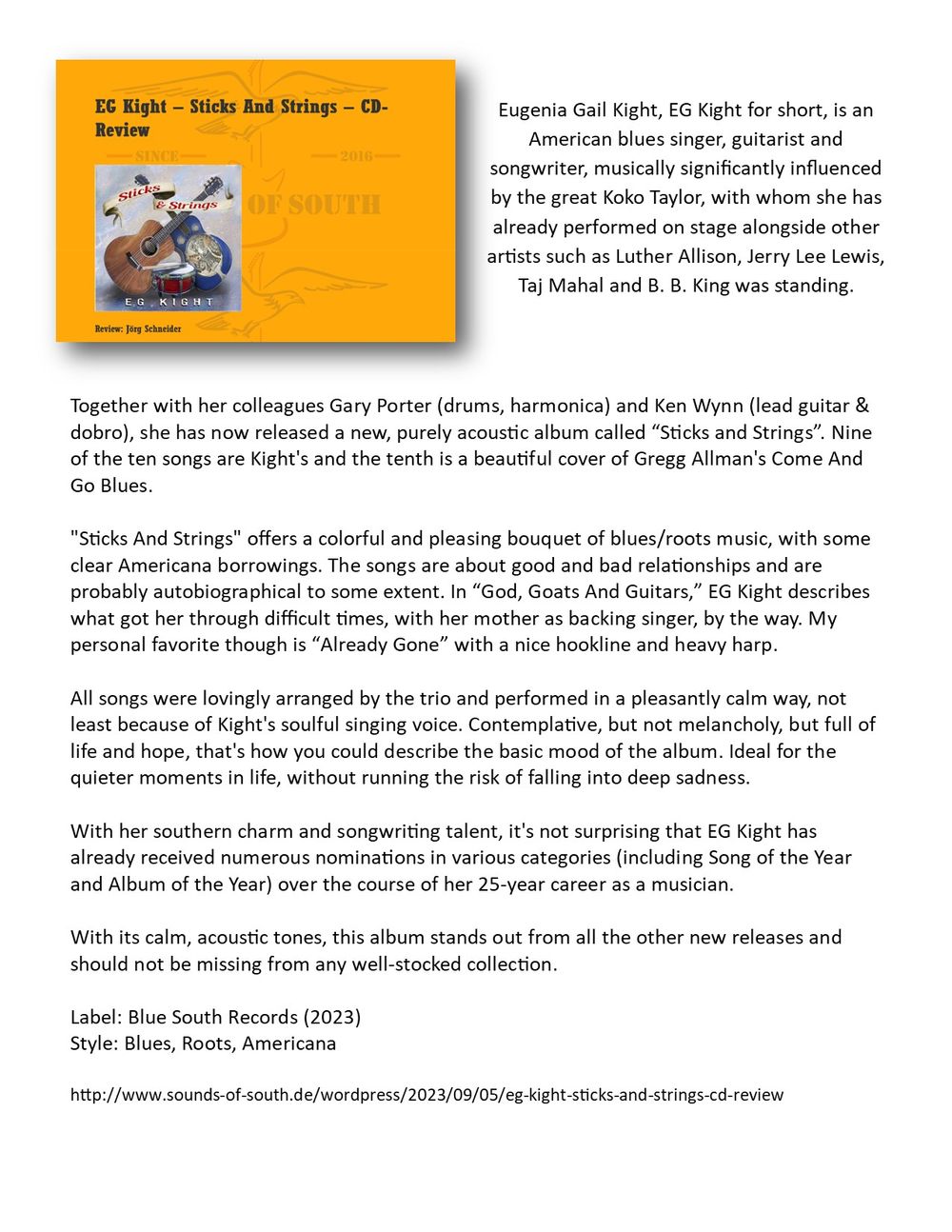 EG Kight REVIEWS STICKS & STRINGS