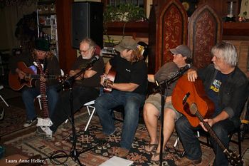 Songwriter's Circle at the Joel Melton & Bill Lewis show at Blue Moon House Concerts, OKC. Fun! (Photo by Laura Heller)
