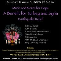Music and Mezze for Hope, A Benefit for Turkey and Syria Earthquake Relief