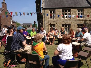 Cloud Nine Drumming Group and some of the Wednesday Langley crew play at St Pauls church fete 13/7/13 - boy was it hot!
