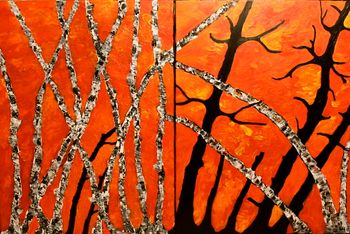 "Fire Storm"  2 panels 16x20 acrylic on canvas ~gallery sides sorry this painting is  Sold
