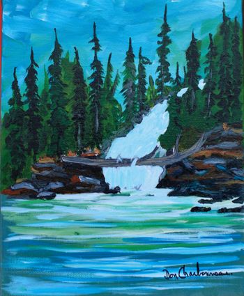 (Prints and cards available)New..."Silver Falls" Michipicoten River Village...8''x10'' acrylic on canvas...

