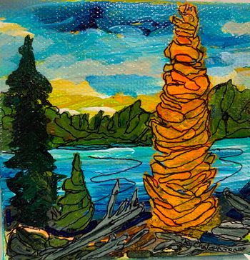 new..."Tamarack In Bloom/Agawa River"...4"x4" acrylic on canvas...$50.00
