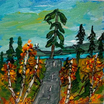 new"Top of the Hill/Old Woman Bay/Lake Superior"...4"x4" acrylic on canvas.
