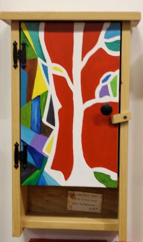 Title: White Birch Series...acrylic on white pine cabinet hand made by the artist.  Sold
