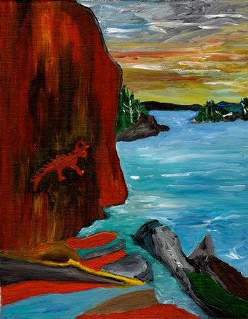 "Place of Power - Agawa Pictographs 8x10 canvas board acrylic with painted hand made pine frame North of Superior SeriesSold


