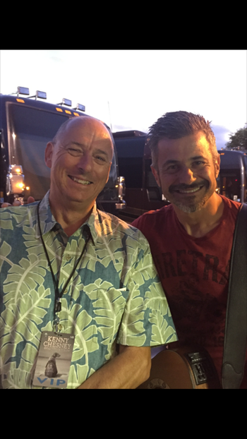 Kenny Chesney's guitarists, Clayton Mitchell backstage 2016
