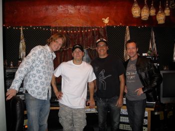 Adam Gust, Joe, Leo Nobre, Justin Reinhardt in a pop country session
