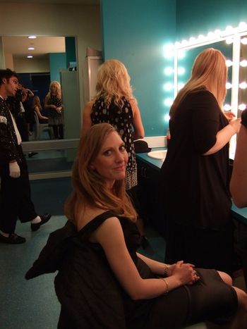 Renee backstage at The Couch, getting her make up done. Check out the very cool MJ impersonator to her left!

