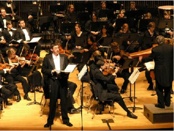 As Simon in Haydn's Die Jahreszeiten, Robert Samels performs with the Indiana University Chamber Orchestra
