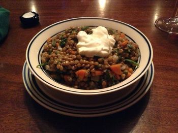Lentils & Rice with Carrots, Onions, Celery and Sour Cream
