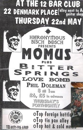 Poster for gig supporting Momus at the 12 bar club
