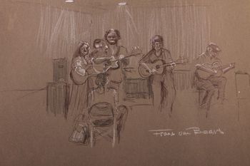 The Near Myths at The Luna Bean, July 29, 2006 - Sketch by Frans van Baars
