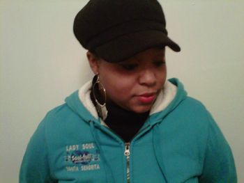 MS. CRYSTAL aka BONITA SENORITA wearing LADY SOUL turquiose hoodie(2011).
