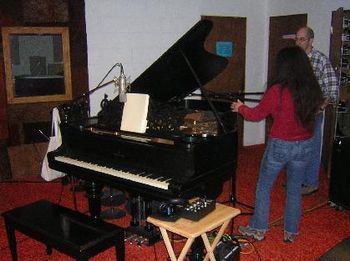 Cookie and Andy setting up the piano mics
