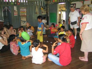 Playing with the children at a Karen village school.
