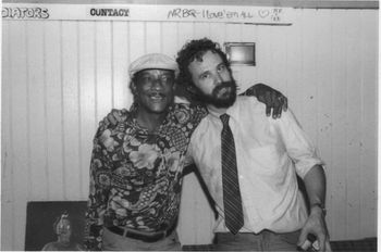 The great Hubert Sumlin and Bob Angell following a show in October 1984.
