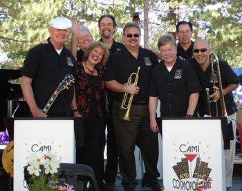 Cami and the Cosmopolitans: L to R: Gary Ryan, Philip Smith, Cami, Tom Shader, John Gronberg, Ross Gualco, Steve Self, Max Perkoff

