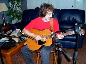 Paul at Paul Mills' "Millstream" studio in Toronto, August 2003, laying down the guitar track for "Summer Dress" from <I>Down to Earth</i>
