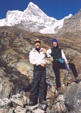 Trekking at 16,000 ft. Bhutan/Tibet border--23,000 ft. peak in background
