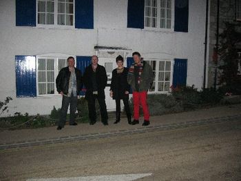 Band shot after midnight at the house with blue shutters in Warsash.  Ian grew up in this house!  Photo by Steve Mennella
