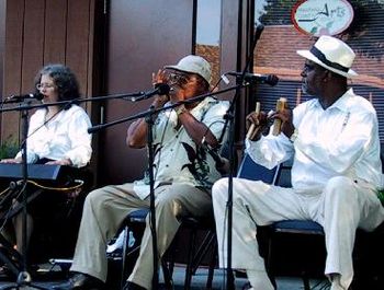 Hampshire County WV Arts concert July 2003 with Jay Summerour, harmonica and Mike Baytop,bones
