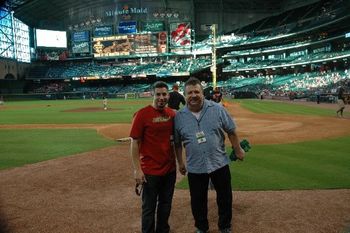 Ronnie Shellist and Sonny Boy Terry on the filed for Harmonica Night at Minute Maid
