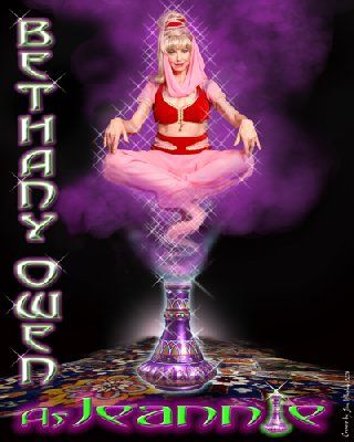 This is a promotional piece I created to present Bethany Owen portraying the 1960's "I Dream of Jeannie" TV show character of Jeannie rising out of her bottle (Jim Whirlow 2007)
