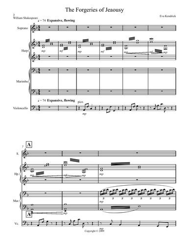 The Forgeries of Jealousy (Soprano, Harp, Marimba, Cello)