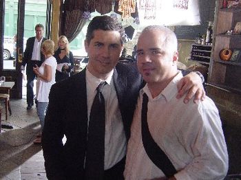 with chris parnell on set (he plays Terence in "Eavesdrop" and is the bassist in the comedy bio pic "Walk Hard")

