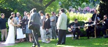 The Rose City Hot Club provides the perfect musical accompaniment for a Rose Garden wedding.
