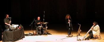 IB, Jon Jones, Sandy Evans and William Barton at the Fundamental Sounds concert, Brisbane December 2007: photo by Keith Armstrong
