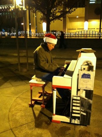 On Denver's outdoor painted pianos, December 2011, 36 degrees and falling!
