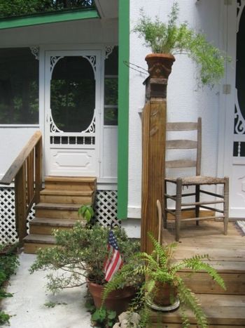 These are the doors to my music studio, which is just a few feet behind my house.  That's a screened porch on the left,  the work entrance is on the right.  I asked the angels to stay with me in the s
