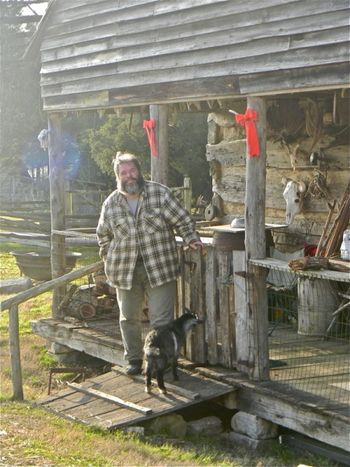 With Bambi in front of the cabin where he lives.
