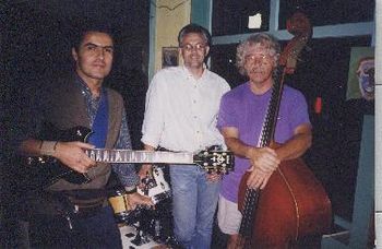 A jazz trio: guitarist Marco Tulio, drummer Kurt Medlin and bassist Ron Javorsky
