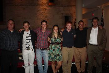 Post concert musician group photo L-R - Dan Dúet, Levi Guffey, Matt Di Filippo, Briana Santiago, Graham McNair, Denny Bowen, Fred Bueche
