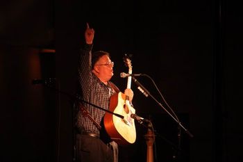 Dan Dúet reminding the audience during the accapella part of his final song of the evening that it's really all about Jesus Christ.
