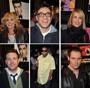 LIVE FROM NEW YORK: A DECADE OF PORTRAITS - Fred Armisen, Jason Sudeikis, Kenan Thompson, & Kristen Wiig of "SNL" with actor Keith Collins at photographer Mary Ellen’s unveiling of her SNL illustrio
