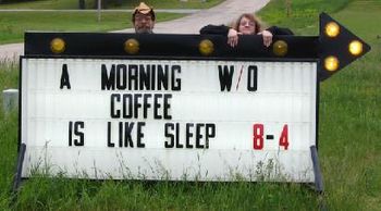 Stephen Lee and Sandy Andina in front of the Thunderbrew Coffee Company in Crivitz, WI.
