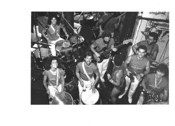 Grupo Batucada-Lone Star Cafe-1985; Front L to R: Susan Pereira, Ron DeFrancesco, Angela Santos, Bill Jefferson, Alain Giguère; Back L to R: Manoel Monteiro, Nilson Matta, Romero Lubambo; Photo-Terry Sanders
