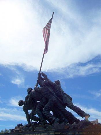 Powerful Iwo Jima statue, perfect sky
